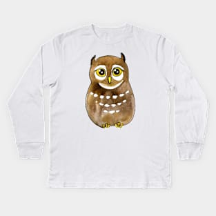 Light Brown Owl Watercolor Kids Long Sleeve T-Shirt